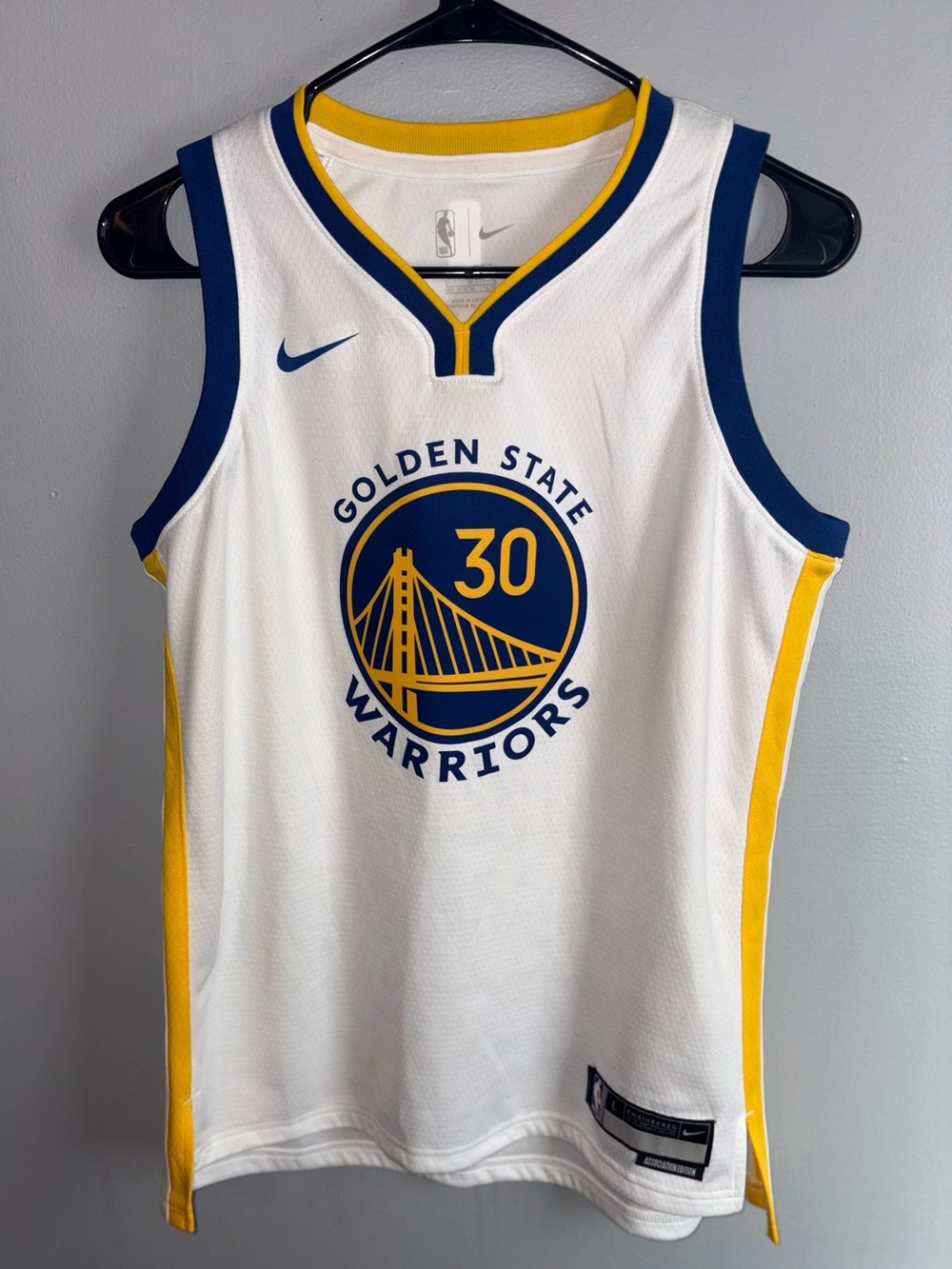 Nike White, Blue & Yellow Golden State Warriors Steph Curry Jersey (30)